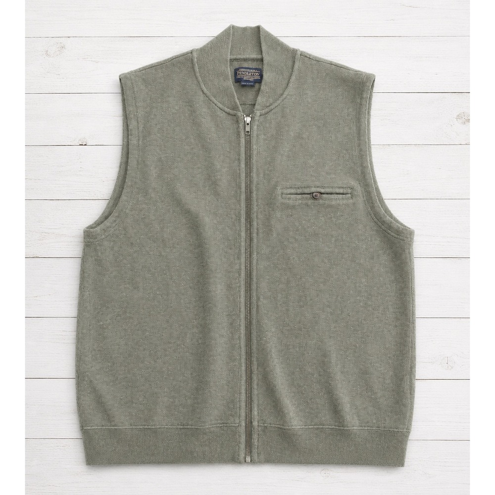 Pendleton Full Zip Sweater Vest Gray Cotton Knit Quiet Luxury Grandpa Casual XL